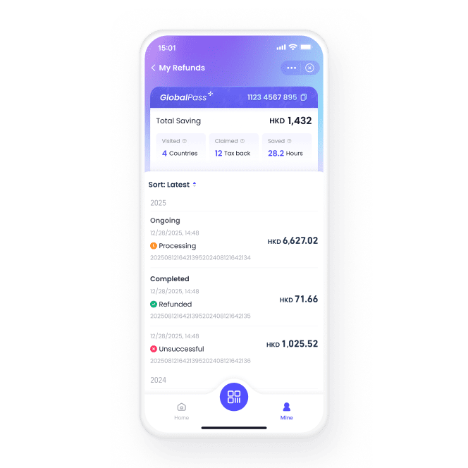 Tap “Mine” to see refund records