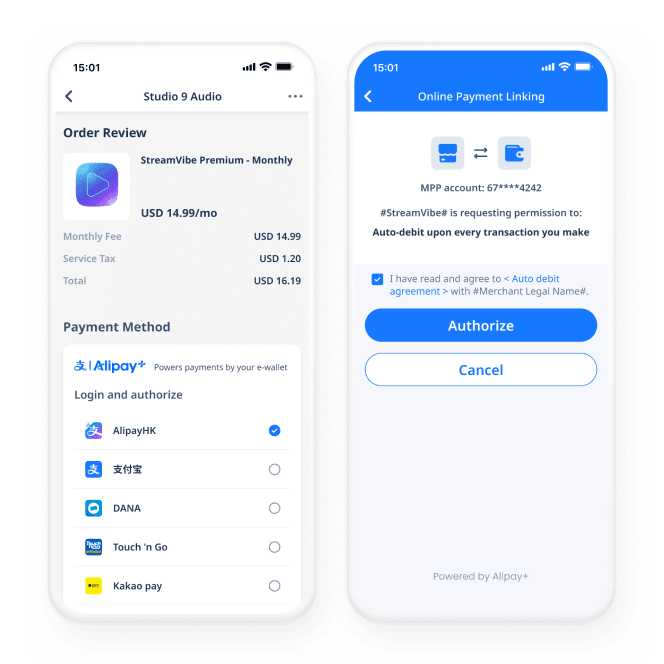Select preferred payment method and authorise.
