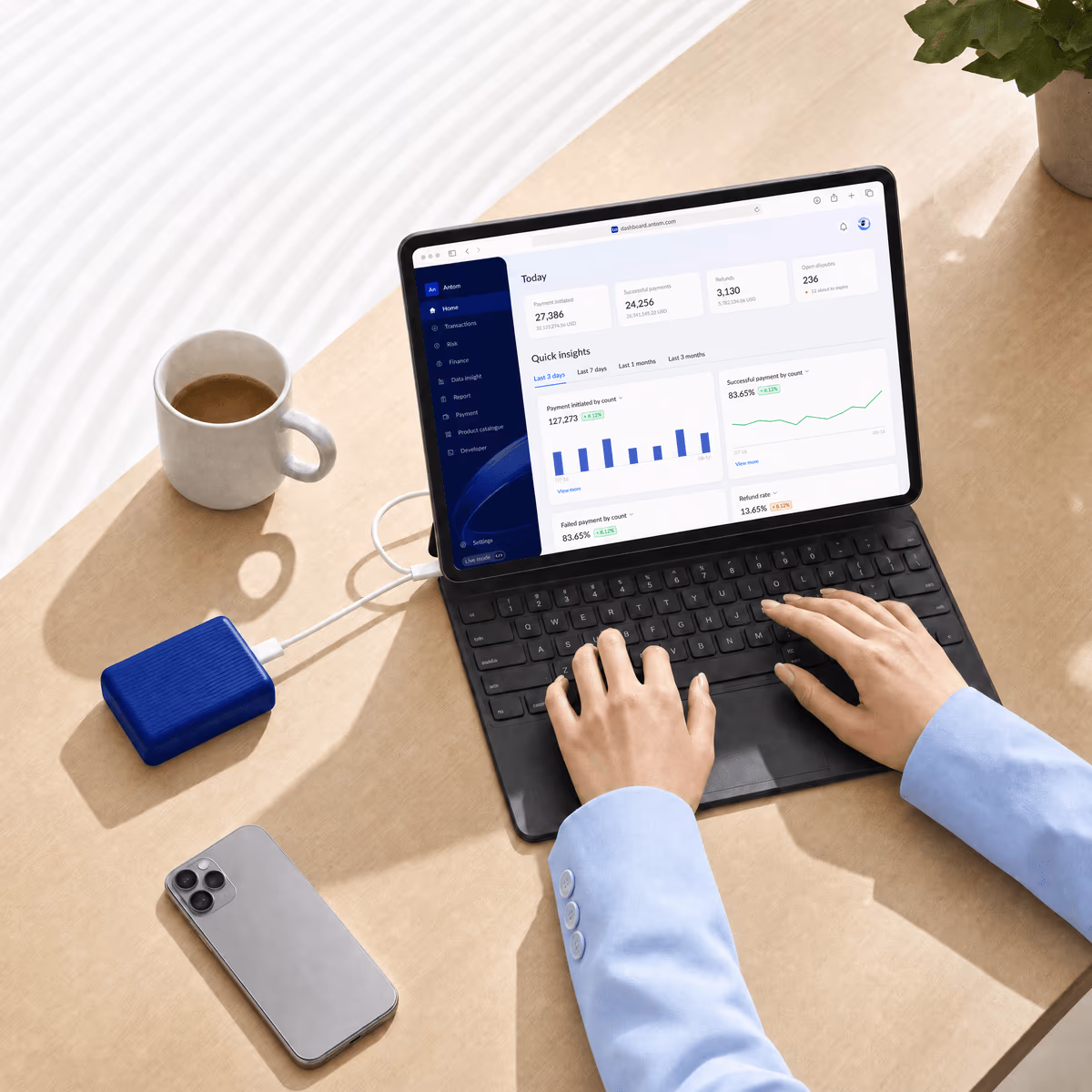A person reviewing analytics on a tablet