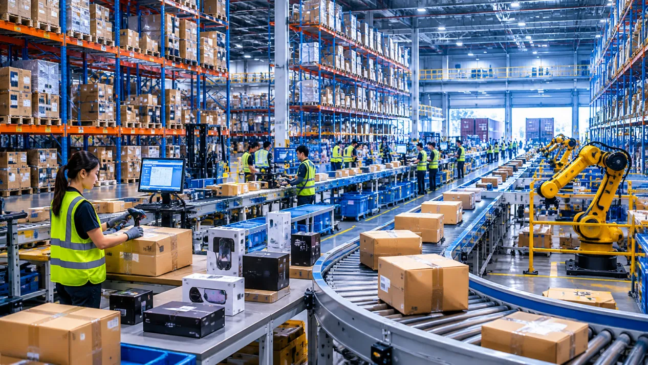 Global e-commerce logistics hub handling shipments