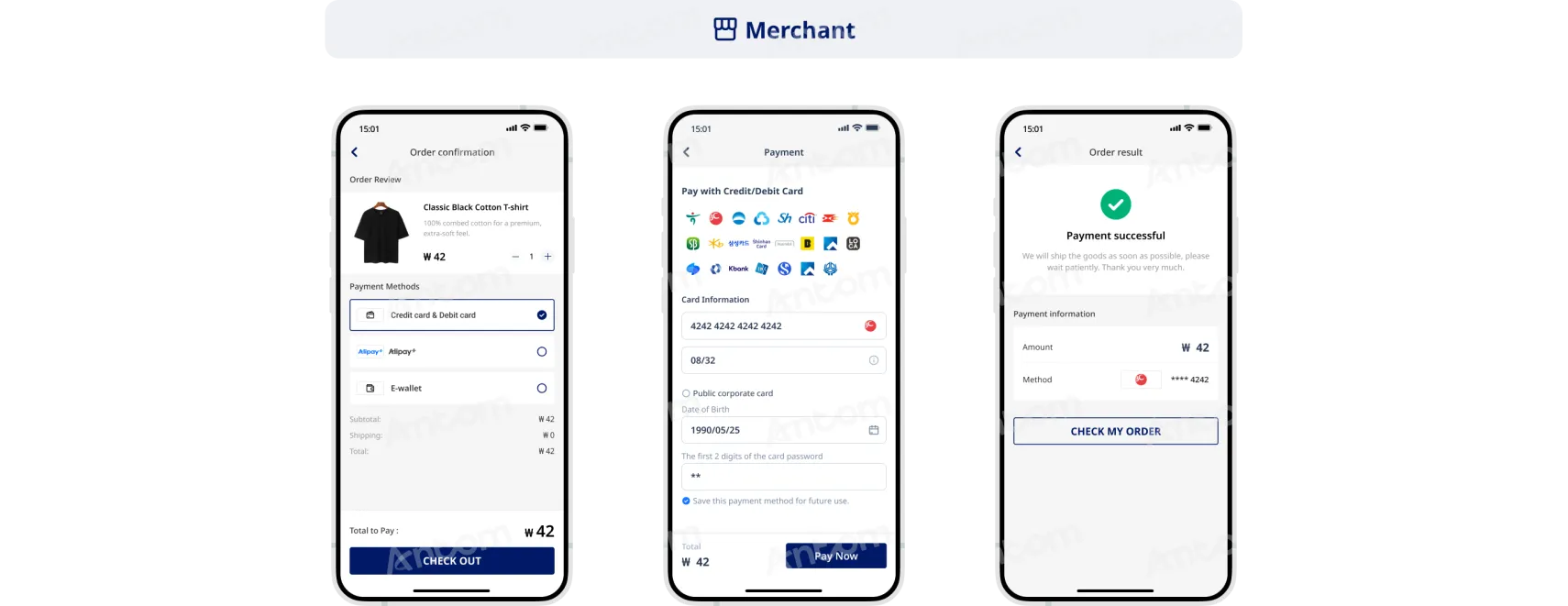 Non-authenticated payment PCI qualified API integration first-time payment through app (individual card)