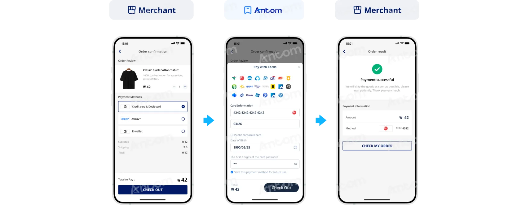 Non-authenticated payment SDK integration first-time payment through app (personal card)