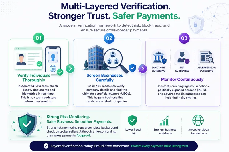 Components of a multi-layered overseas payment defence approach