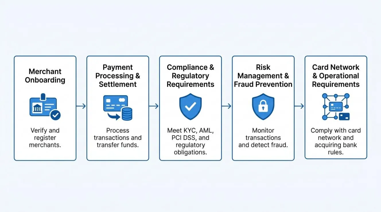 Payment facilitator workflow from onboarding to compliance and settlement
