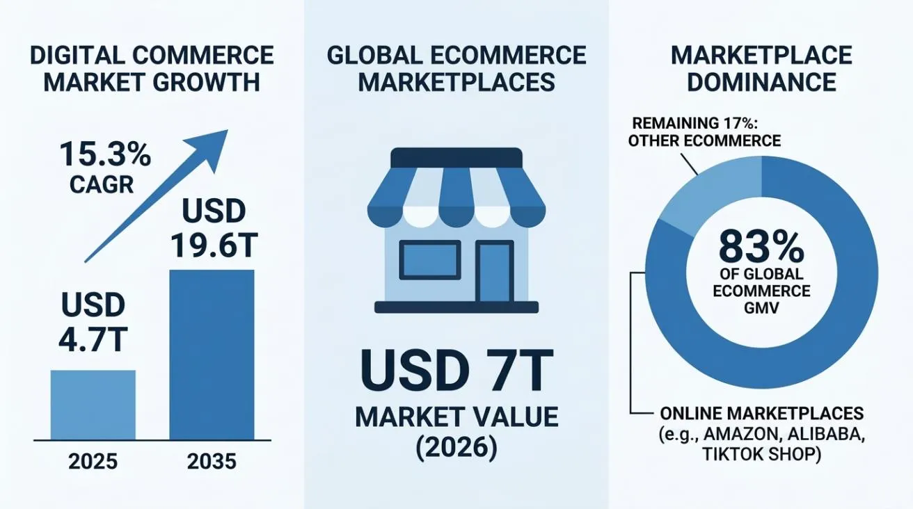 Infographic showing digital commerce and online marketplaces growth