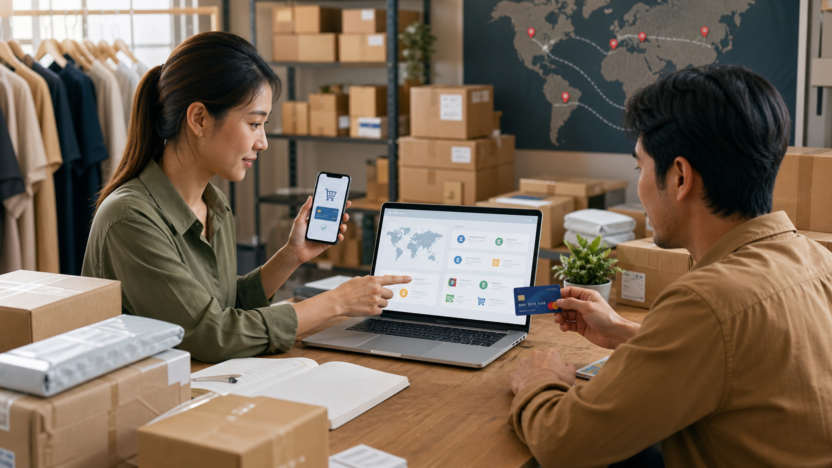 Ecommerce team comparing international payment solutions for global customer checkout Ecommerce team comparing international payment solutions for global customer checkout