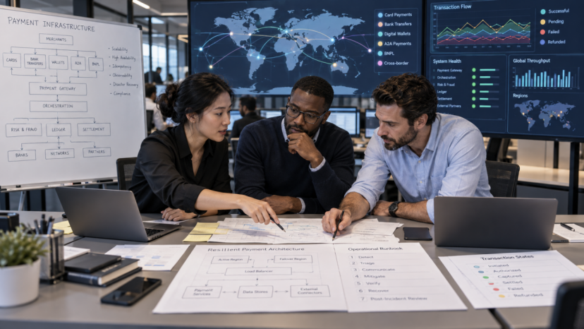 Payment infrastructure team designing resilient global transaction flows and operational controls Payment infrastructure team designing resilient global transaction flows and operational controls