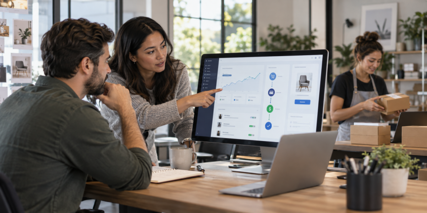 SaaS product manager and marketplace operator review an integrated payment and payout flow inside their platform SaaS product manager and marketplace operator review an integrated payment and payout flow inside their platform