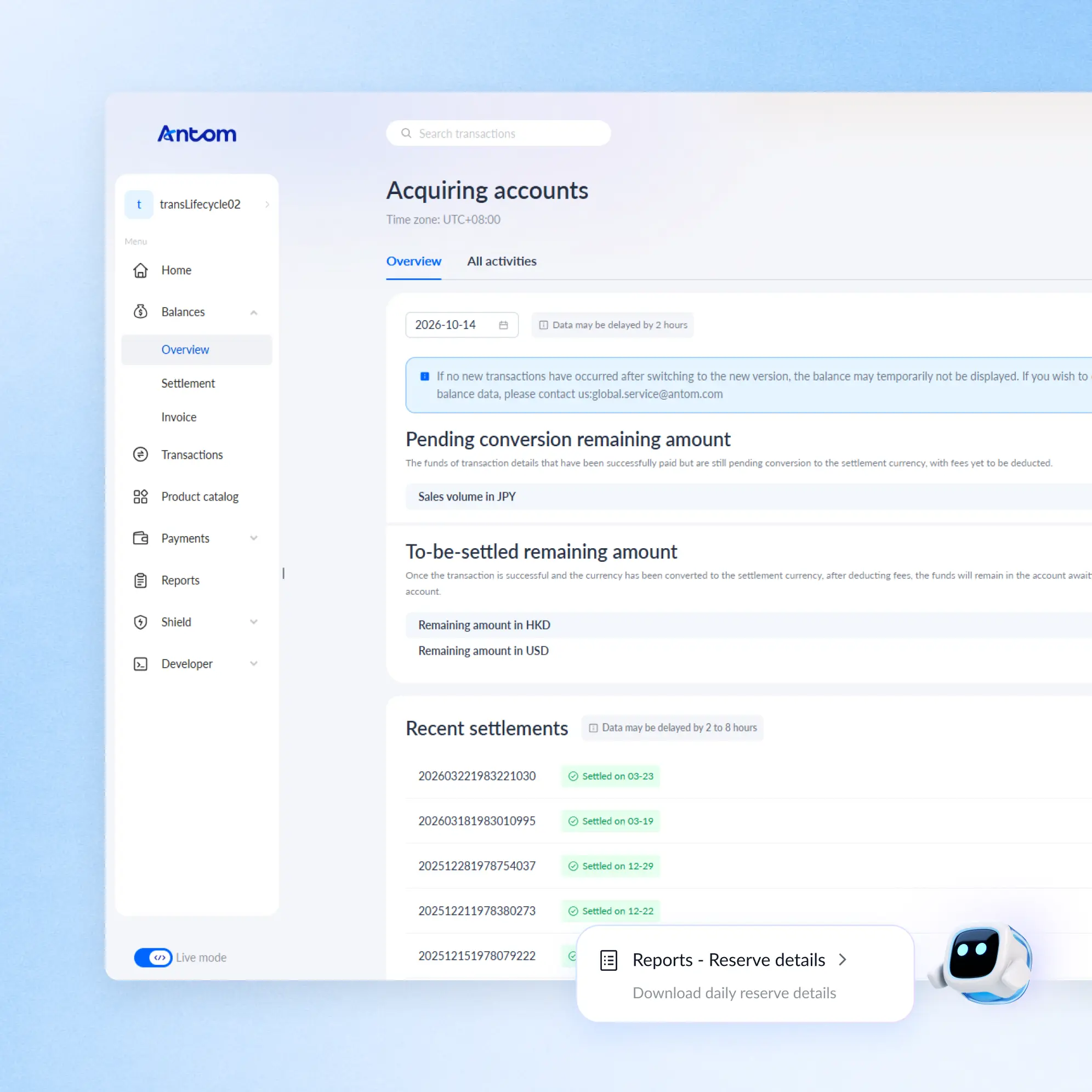 Illustration of Antom one-stop service dashboard