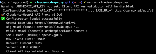 Claude Code Proxy running example
