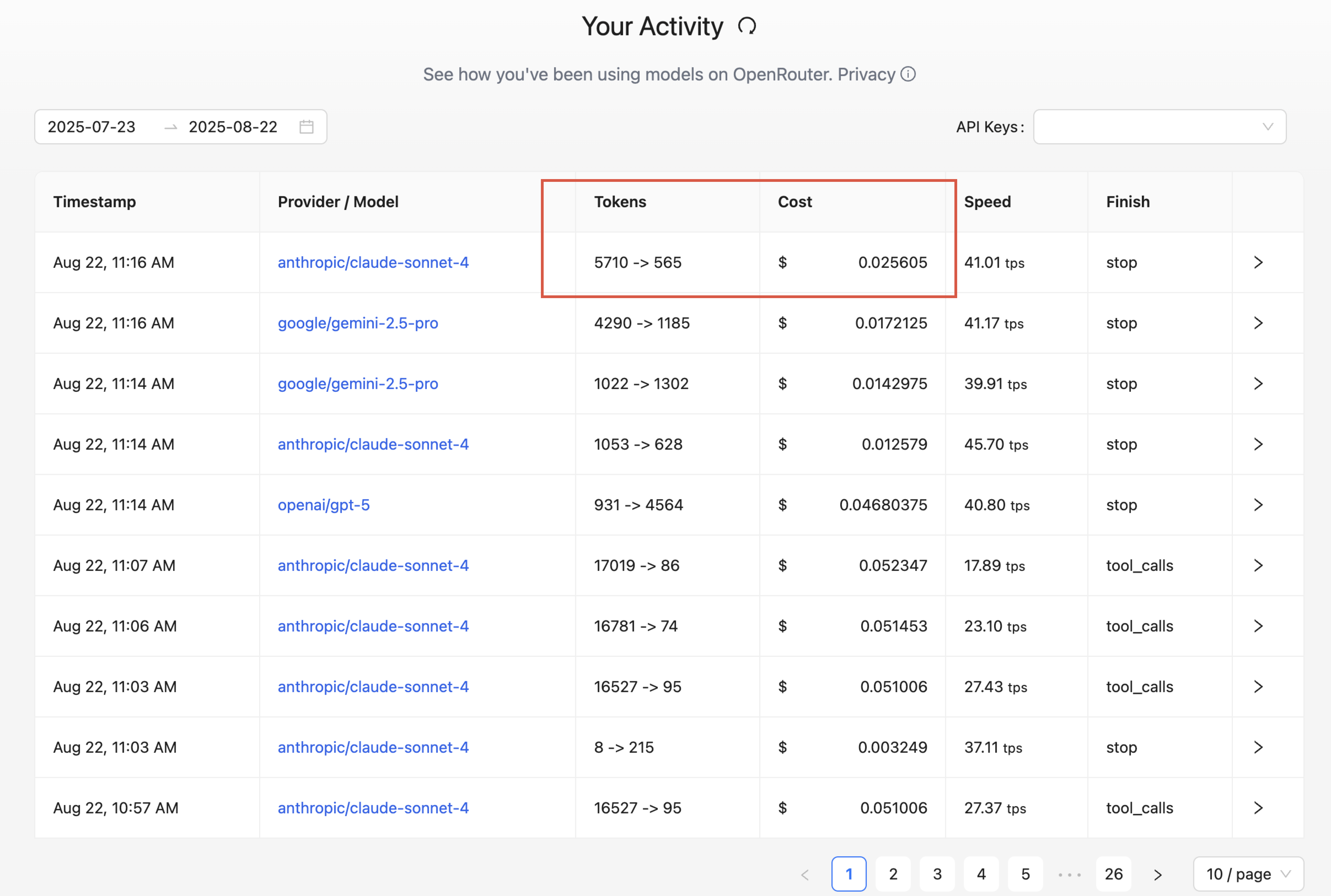 Console - Activity page