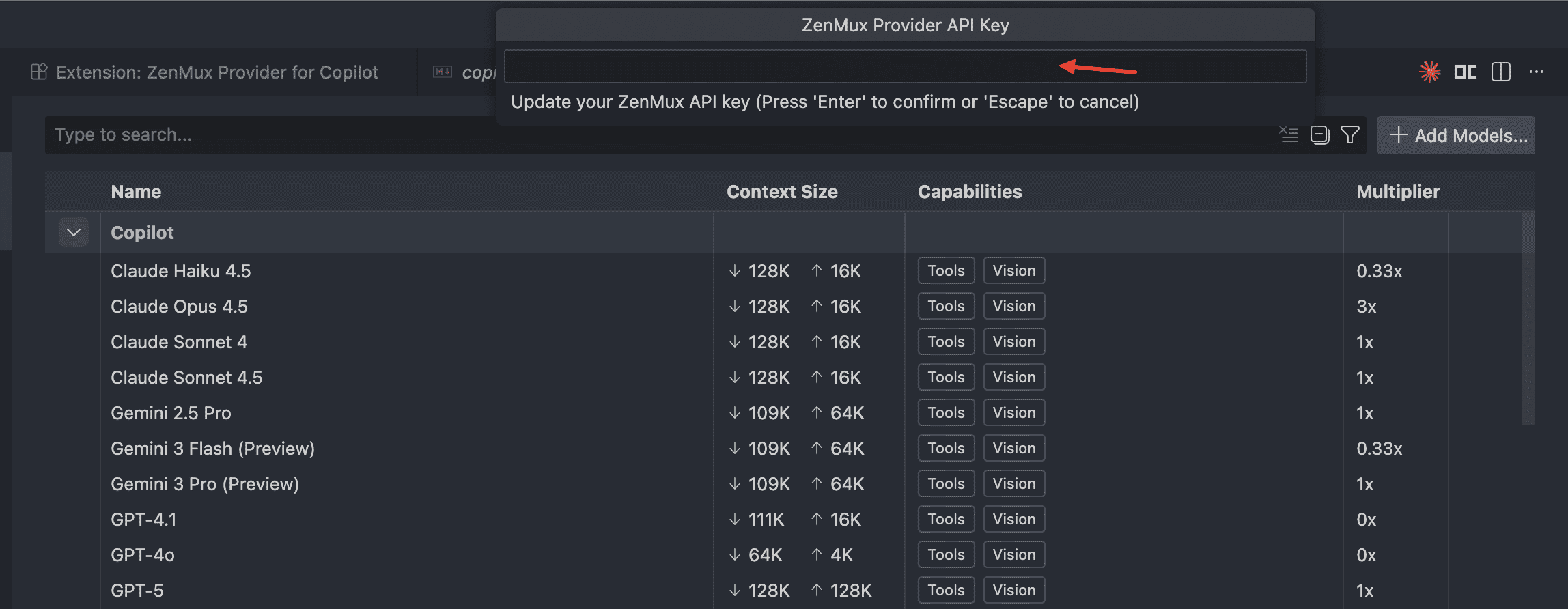 Enter ZenMux API Key for configuration