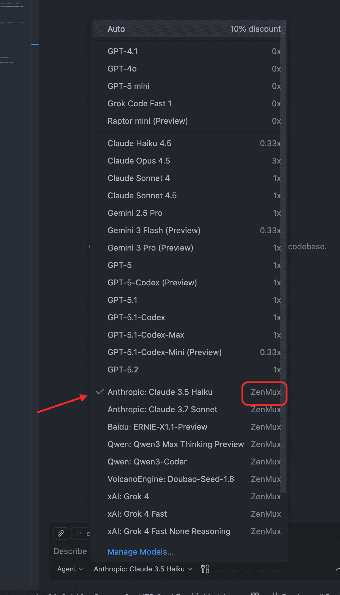 Select ZenMux models to use in Copilot