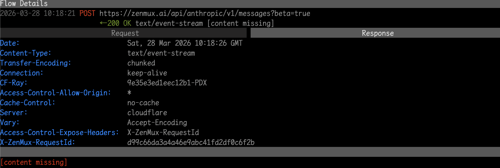 mitmproxy flow details: 200 OK but content missing